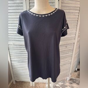 J. Jill Navy Blue Embroidered Women's Top L